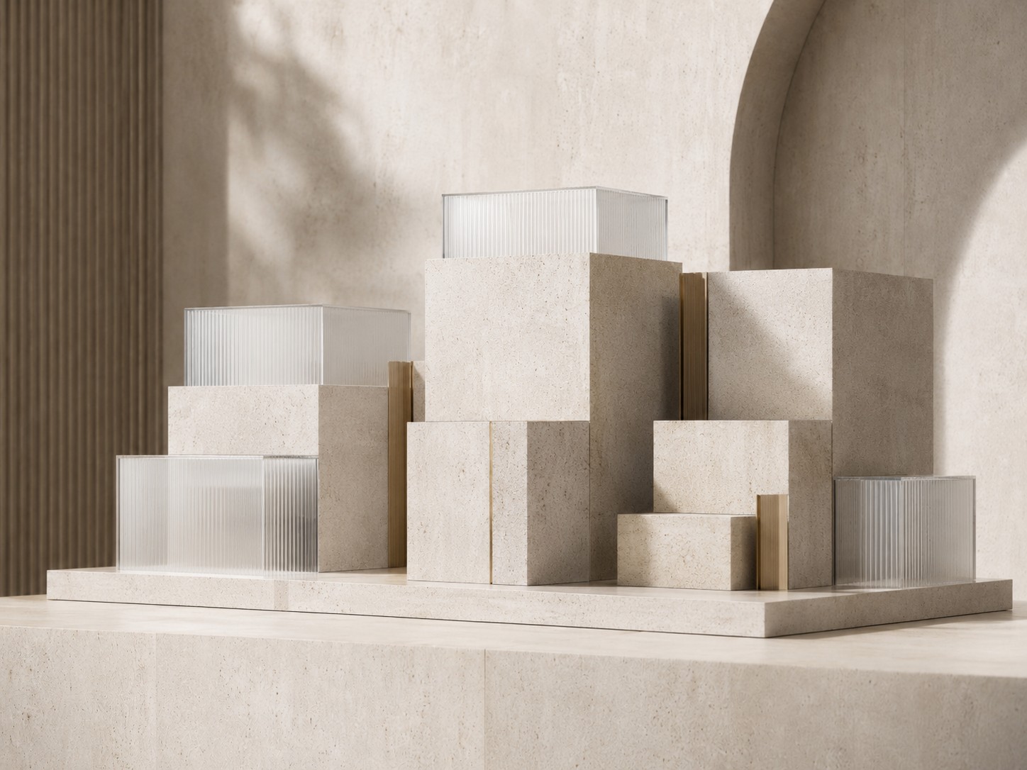 Abstraktes Architekturmodell aus Stein und Glas als Symbol für die steuerliche Struktur einer Immobilien-GbR