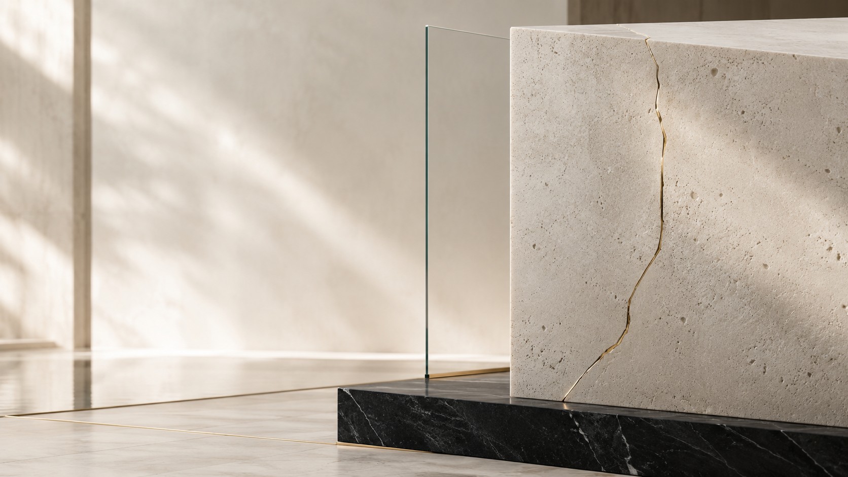 Abstrakte Stein- und Glasstruktur mit feiner Bruchlinie als Symbol für Steuerberaterhaftung und Regressprüfung