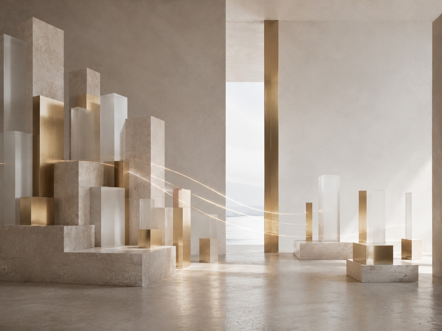 Abstraktes Architekturmodell mit Lichtlinien als Sinnbild für Wertentwicklung, Verkaufszeitpunkt und steuerliche Einordnung eines Immobilienverkaufs