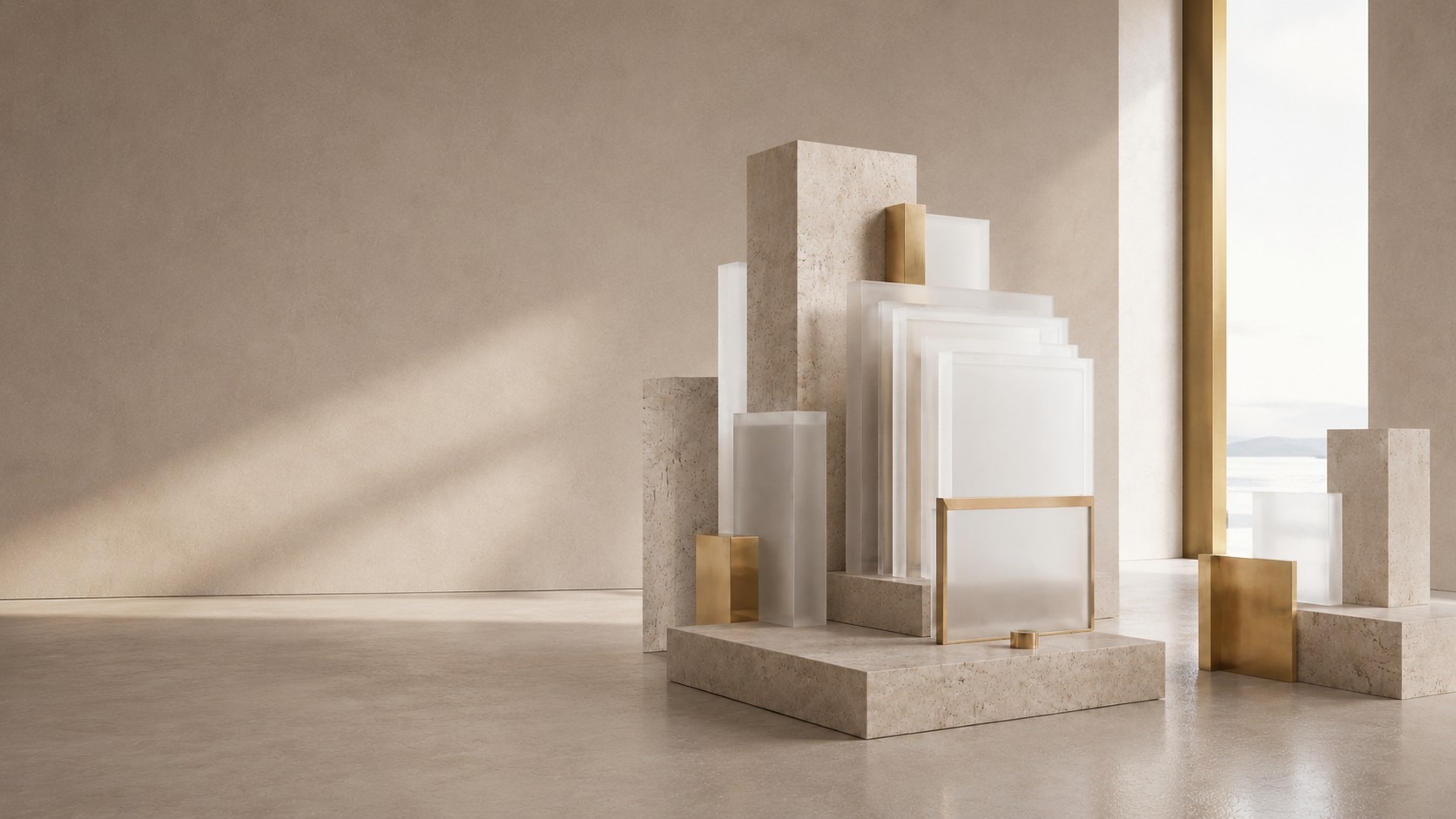 Abstraktes Architekturmodell mit geordneten Flächen und goldener Struktur als Symbol für Immobilienverkauf und steuerliche Prüfung